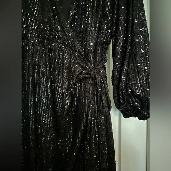 Gibson * Latimer Black Sequin Wrap LongSleeve dress Size XL EUC - Picture 4 of 5